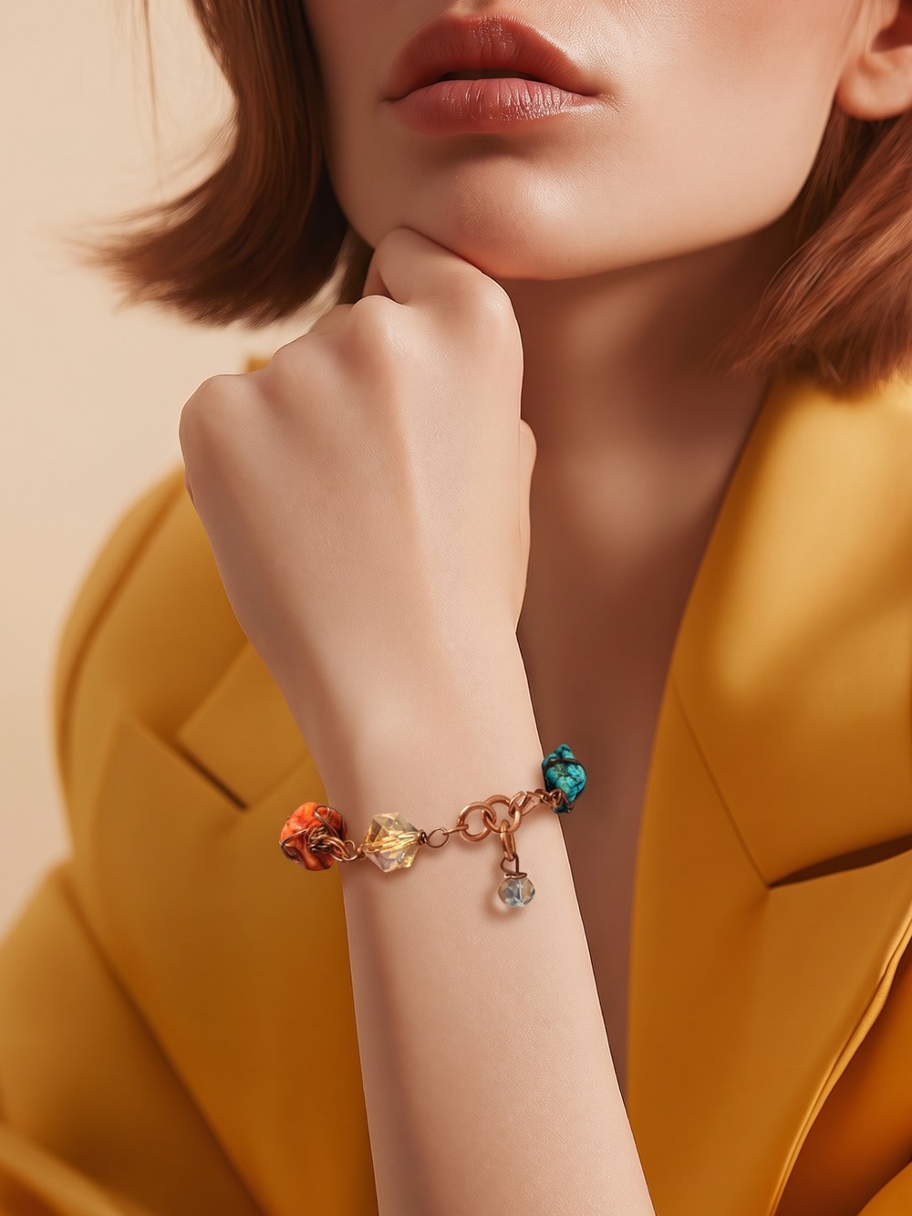 Hand Crafted Multicolor Crystal Charm Bracelet with Gold Chain☑️